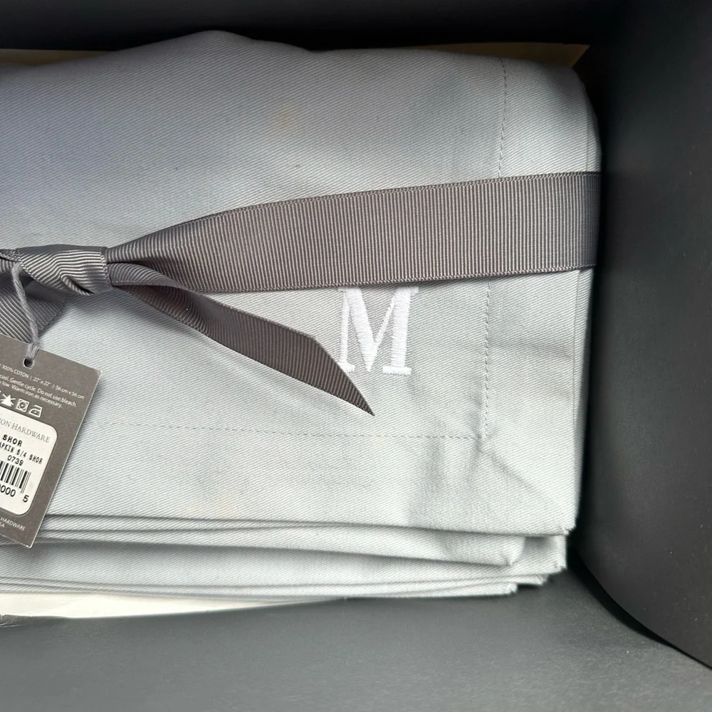 Restoration Hardware blue dinner napkins, monagrammed M
